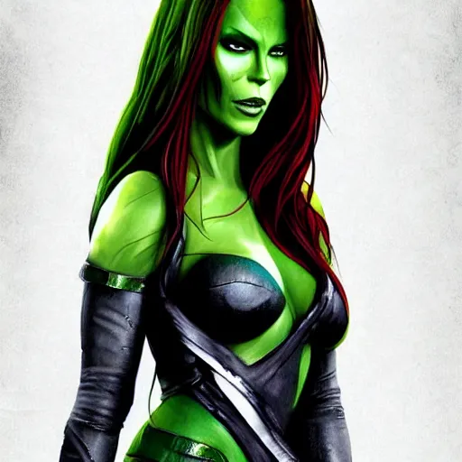 Image similar to full body portrait of kate beckinsale as gamora ( guardians of the galaxy ), beautiful face, digital art