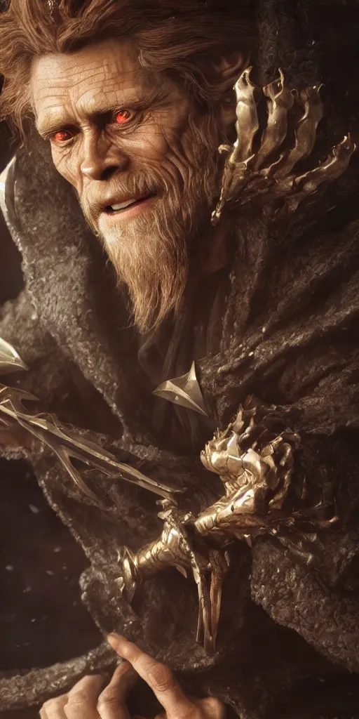 Prompt: willem dafoe, king of mages, makes a spell, dungeons and dragons, masterpiece by edgar maxence and ross tran and michael whelan, gustav dore, 8 k, octane render