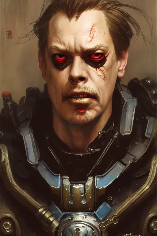 Image similar to character portrait cyberpunk warhammer 4 0 k steve buscemi, character design, painting by gaston bussiere, katsuya terada, frank frazetta, tom of finland, trending on artstation