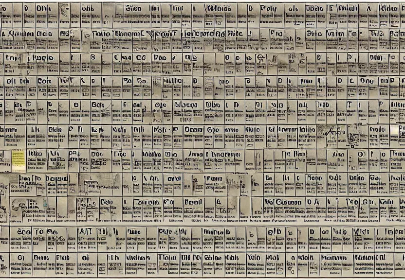 Prompt: a periodic table of important literary figures