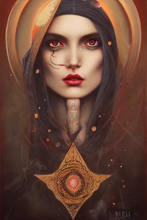 Prompt: a woman with a third eye, painting by tom bagshaw