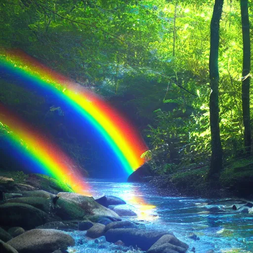 Image similar to rainbow river, rainbow river, rainbow river, volumetric lighting