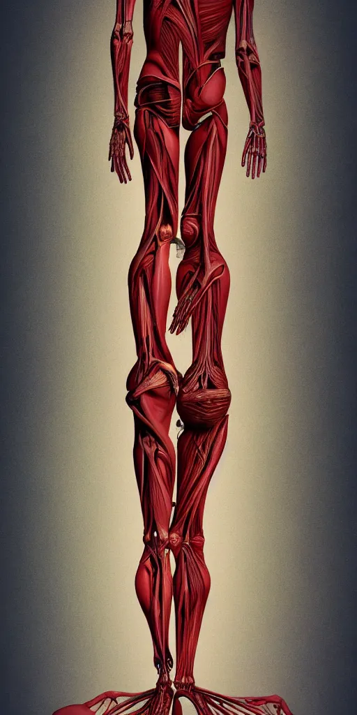 Image similar to poster design, full body anatomical model, 3 d photographic render of a deconstructed asymmetric human anatomical correct human body, in hoc signo vinces, waterfall, in the style of leonora carrington, gottfried helnwein, intricate composition, blue light by caravaggio, insanely quality, highly detailed, masterpiece, red light, artstation