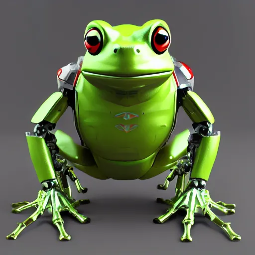 Image similar to a mecha frog, octane render, 3D