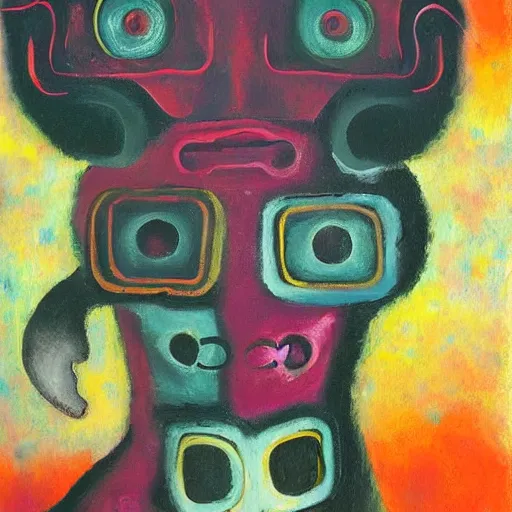 Prompt: Oil painting by Rufino Tamayo. Mechanical gods with animal faces kissing. Oil painting by Lisa Yuskavage.