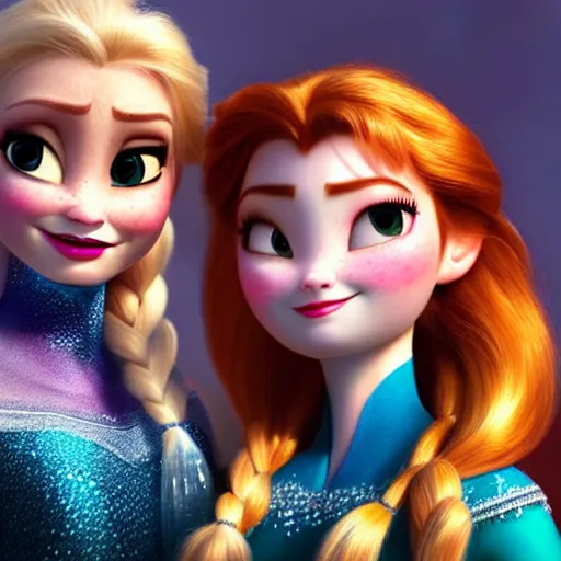Prompt: elsa & anna in real life, portrait, highly detailed, trending on artstation, hyper realistic, sharp focus, 1 0 0 mm, photograph