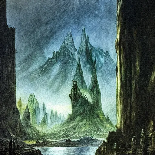 Image similar to minas morgul detailed water paint in the style of Caspar david Friedrich, very detailed, intricate,