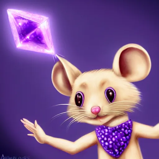 Image similar to mouse reaches for floating purple crystal, RPG Portrait, trending on Artstation, award winning