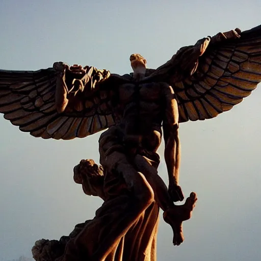 Image similar to Icarus dabbing right before his wings melt