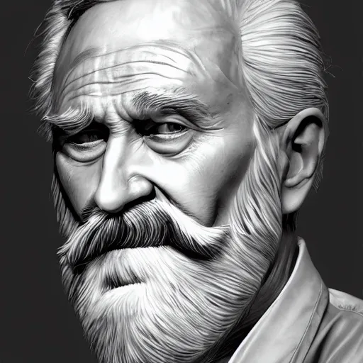 Prompt: man looking in the mirror, old, white beard, dementia, wrinkles, lost in the style of alex ross, 2 d, 4 k, unreal, intricate, digital painting, highly detailed, artstation, sharp focus, illustration, realistic shaded perfect face