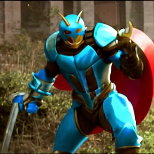 Image similar to “A still of Shovel Knight in the film Avengers, high definition”