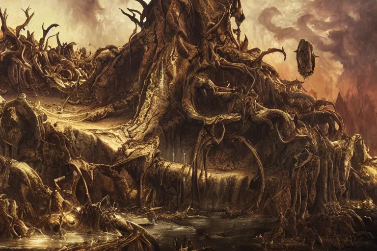 Image similar to A demonic cesspool of pure evil, hell, matte oil painting, highly detailed, astonishing detail