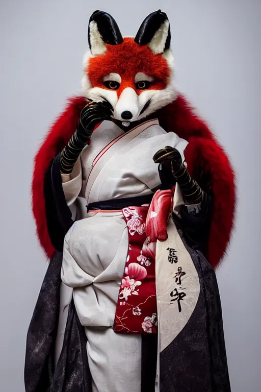 Prompt: anthropomorphic edo period japanese fox geisha, long tail, fursuit, cosplay, trending on instagram, photography, sigma 8 5 mm f / 1. 4, studio lighting