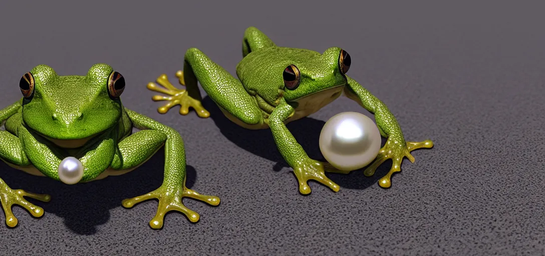 Image similar to three - headed frog holding a pearl ; 8 k, unreal engine