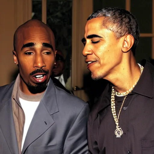 Image similar to a photograph of tupac and barack obama smoking a joint together at the white house in 2 0 0 8, 4 k