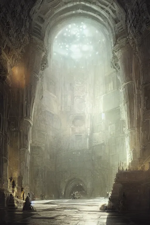 Image similar to inside king arthur castle, intricate, elegant, volumetric lighting, digital painting, highly detailed, artstation, sharp focus, illustration, concept art, ruan jia, steve mccurry