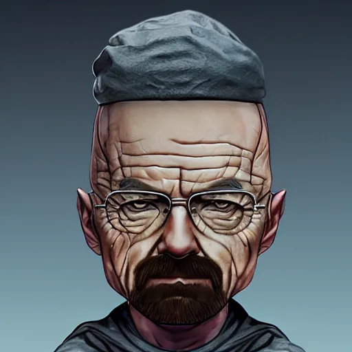 Image similar to chibi woman on walter white's head, digital art, photorealistic, fine details, intricate, highly detailed, trending on artstation, ultra detailed, colorful