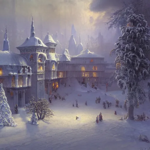 Image similar to a beautiful and highly detailed matte painting of a home depot in a magical fantasy winterlands, intricate details, epic scale, insanely complex, 8 k, sharp focus, hyperrealism, very realistic, by caspar friedrich, albert bierstadt, james gurney, brian froud.