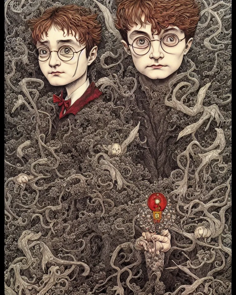 Image similar to portrait painted in jacek yerka style drawn by vania zouravliov and takato yamamoto, inspired by harry potter, intricate acrylic gouache painting, high detail, sharp high detail, artstation