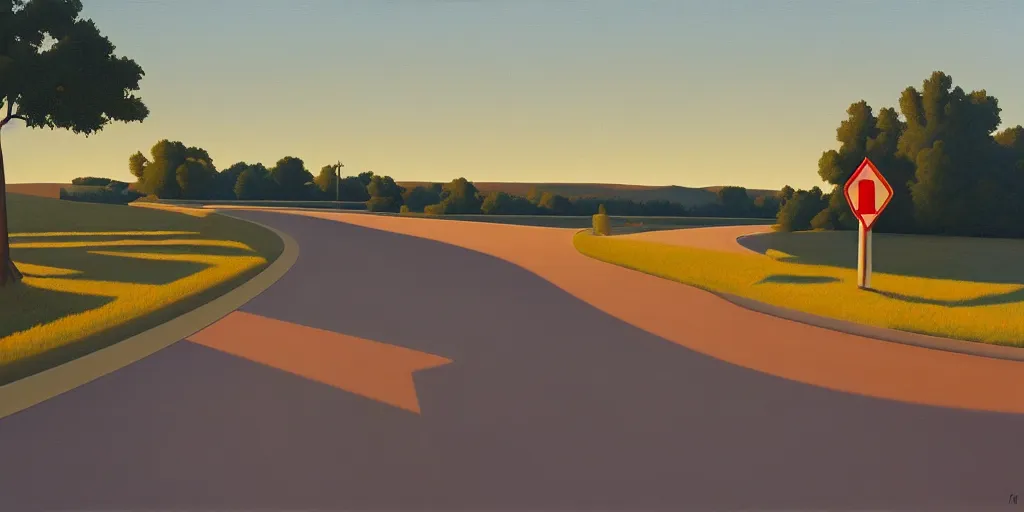 Prompt: the highway, blue sky, summer evening, kenton nelson