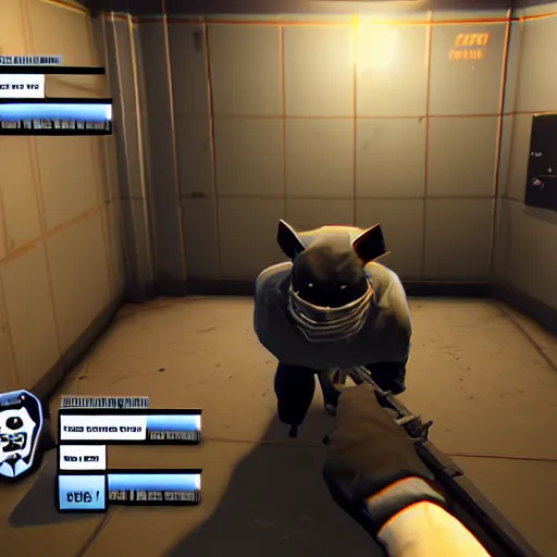 Image similar to Screenshot from the PC game Payday: The Heist demonstrating the fursuit unlock