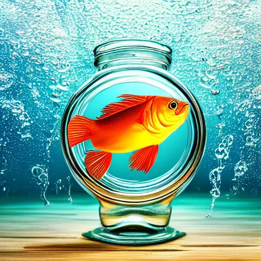 Prompt: beautiful fish swimming in a glass jar, highly detailed studio photo