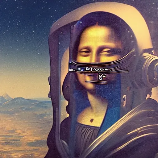 Image similar to the figure of a man who soars in space with a smile of mona lisa, peace in his eyes, ultra realistic, concept art, intricate details, serious, highly detailed, photorealistic, octane render, 8 k, unreal engine, art by todd mcfarlane and artgerm and greg rutkowski and alphonse mucha