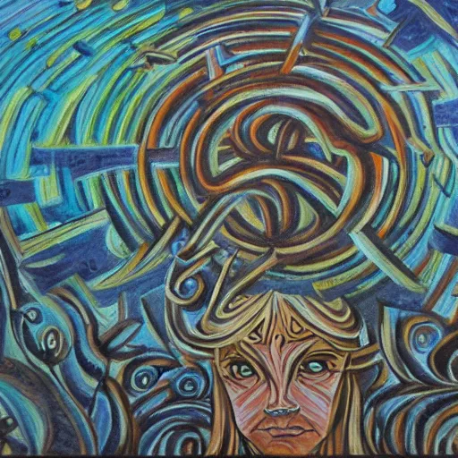 Prompt: the labyrinth from Greek mythology, acrylic painting, mystical, fantastical