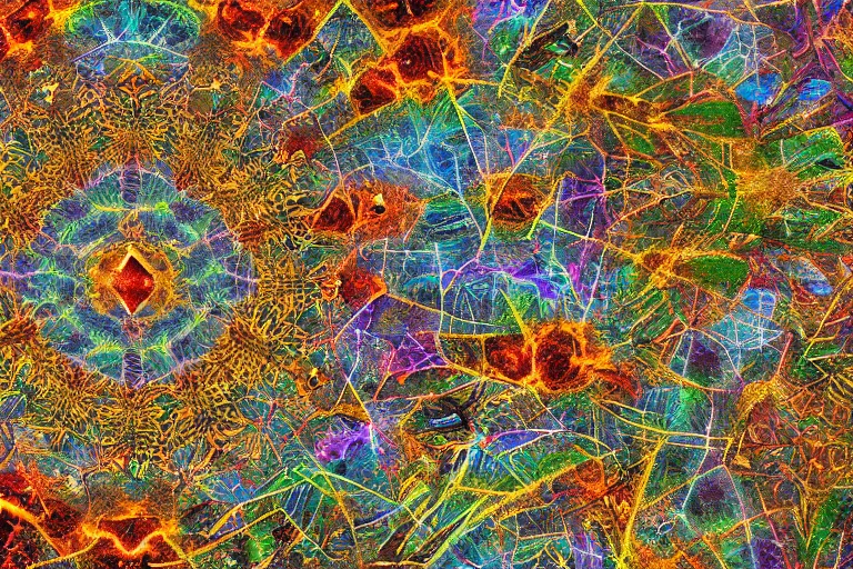 Prompt: landscape kaleidoscope textural dream journey space simulation biological dimensional quantum crystalline micrograph, natural patterns, unreal engine, octane render, 4 k
