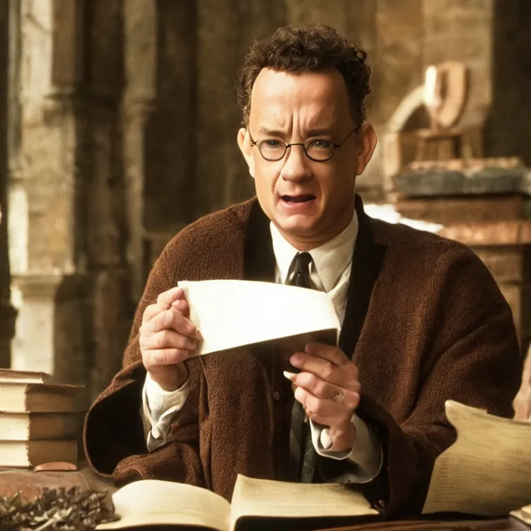 Image similar to Tom Hanks as a professor in Harry Potter, film still