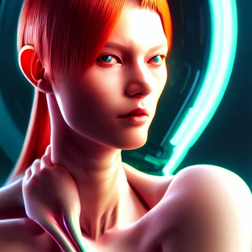 Prompt: a extremely detailed digital painting of a highly complex humanoid android woman with integrated cybernetic modifications, cyberpunk art by ilya kuvshinov, trending on cgsociety, computer art, ilya kuvshinov, artstation hd, artstation hq, photo realistic, hyperrealism, soft light, cinematography photo, ray tracing, unreal engine 5