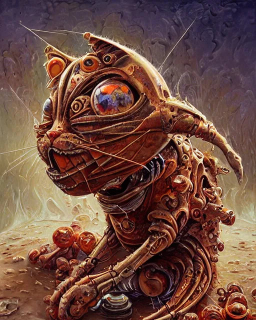 Prompt: bloody fleshmetal cyborg garfield cat, by antonio j. manzanedo, giger, alex grey, android jones, wayne barlowe, philippe druillet, raymond swanland, cyril rolando, josephine wall, harumi hironaka, trending on artstation