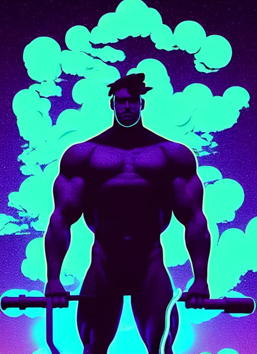 Image similar to statue of hercules, beeple, android jones, ( ( ( ( ( dan mumford ) ) ) ) ), vaporwave, retrowave, black background, neon wiring, black, glitch, strong contrast, cuts, pinterest, trending on artstation