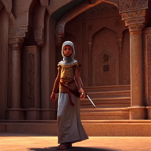 Prompt: a young palestinian princess with dagger, image from prince of persia, by greg rutkowski, very detailed, octane render, unteal engine 5, 4 k