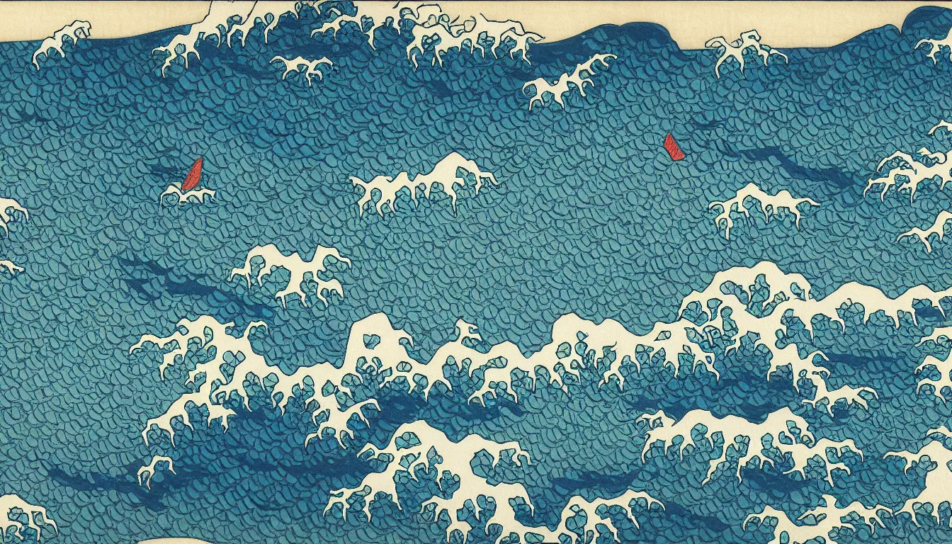 Prompt: oregon coast by hokusai