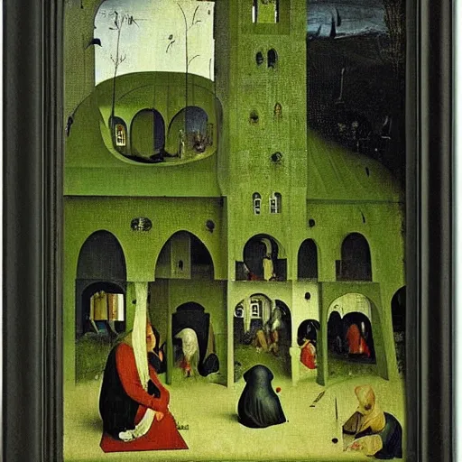 Prompt: green mosque by hieronymus bosch