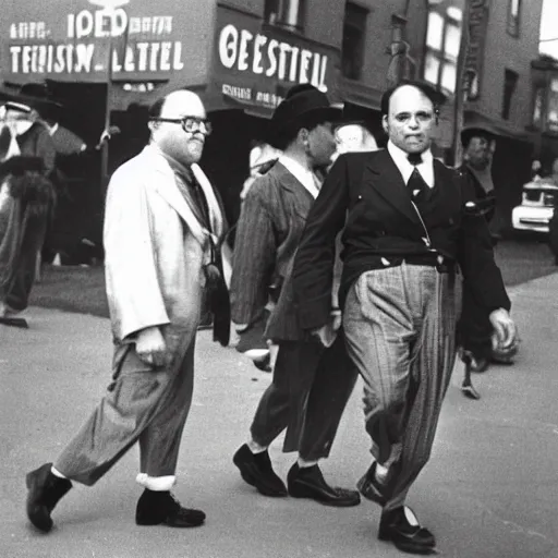 Image similar to danny devito walking with stilts during the great parade festival circa 1 9 3 9