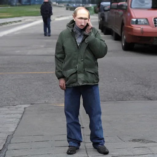 Prompt: Homeless Vladimir Putin