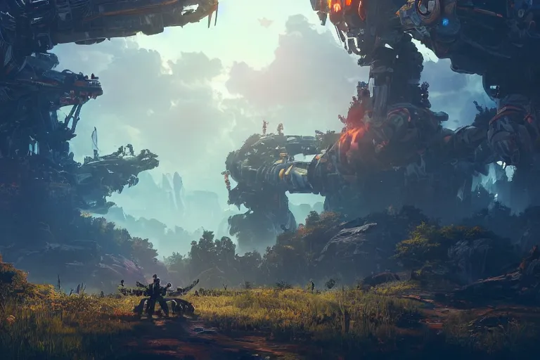 Image similar to watcher machine mecanical creature robot of horizon forbidden west horizon zero dawn radiating a glowing aura global illumination ray tracing hdr fanart arstation by ian pesty and alena aenami artworks in 4 k