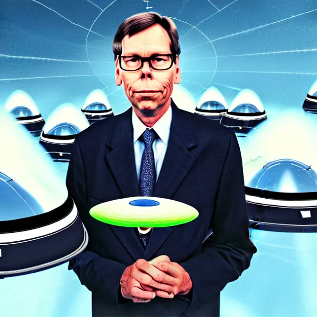 Image similar to a photo of bob lazar with a hangar full of flying saucers at area 5 1, photorealistic, high detail