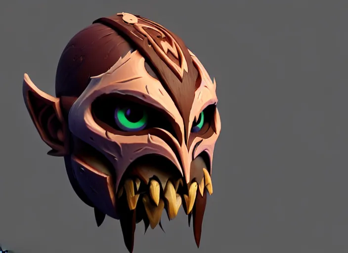 Prompt: brown wooden festeroot warlock head, stylized stl, 3 d render, activision blizzard style, hearthstone style, darksiders art style, greg rutkowski style