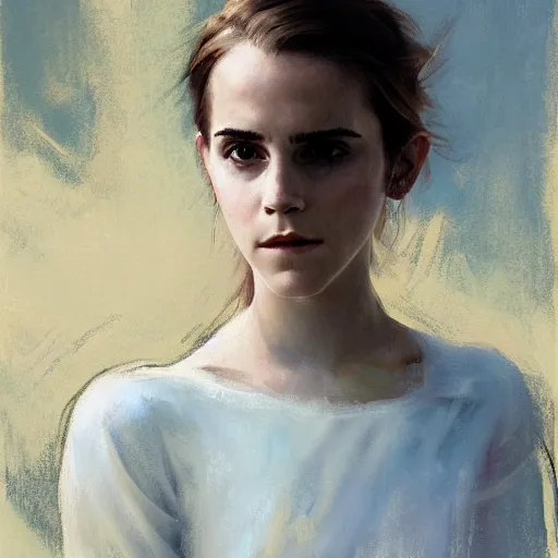 Image similar to emma watson by Richard Schmid by Jeremy Lipking by moebius by atey ghailan