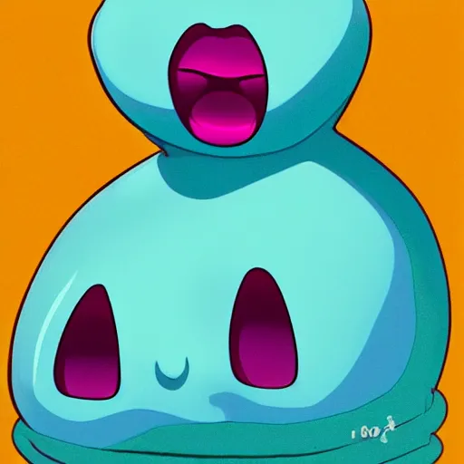 Image similar to mixture between ditto and jynx, slime lady pokemon hybrid, lips and blob