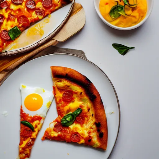 Image similar to pizza with beans and raw egg yolk, food photography