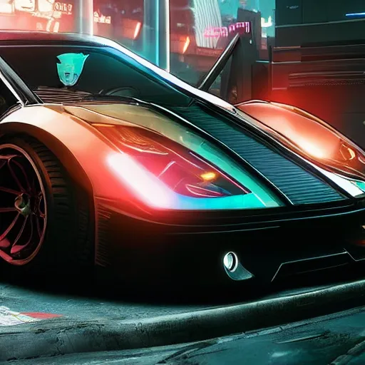 Prompt: Cyberpunk 2077 super car, cinematic lighting, 8k, high resolution, hyper-detailed ,beautiful, artstation