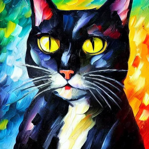 Image similar to oil painting of a black cat by leonid afremov