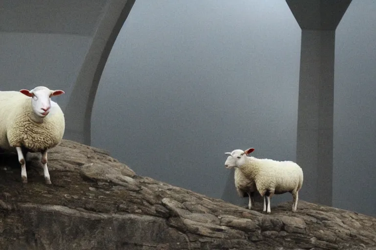 Image similar to sheep in the bridge of a Starship