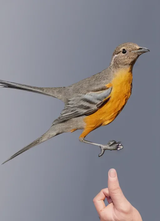 Prompt: a bird with hands, hyperrealism, no blur, 4 k resolution, ultra detailed,