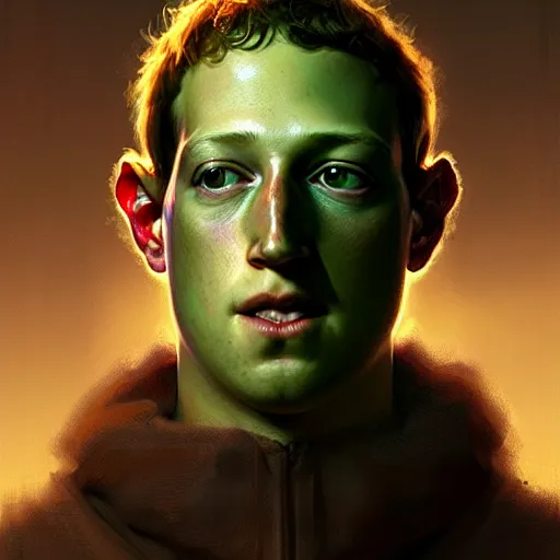 Image similar to An anthropomorphic pickle with the face of Mark Zuckerberg, intricate, highly detailed, digital painting, artstation, oppressive lighting, fashion concept art, sharp focus, illustration, art by greg rutkowski and alphonse mucha