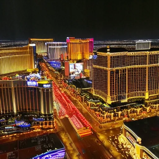 Image similar to A painting of The Las Vegas strip at night from above, style of Renaissance Art